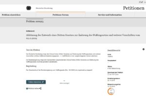 Ablehnung des Entwurfs Änderung des Waffengesetzes!